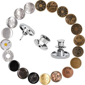 EuTengHao 15 مجموعة من دبابيس أزرار الجينز وأزرار الجينز القابلة للتعديل وأزرار التأرجح القابلة لإعادة الاستخدام لجينز وسراويل الملابس وسترات الظهر وزر فوري لتمديد أو تقليل خصر الجينز (17 مم، فضي) in Kuwait