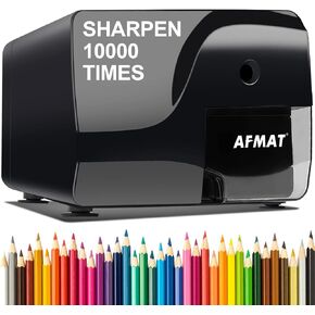 AFMAT Electric Pencil Sharpener, Heavy Duty Pencil Sharpeners, Colored Pencil Sharpner for 6-8mm Pencils, Fast Sharpen in 3-5s, 3 Sharpness Setting, Sharpen 10000 Times for School/Classroom/Teachers