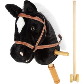 Stick Hobby Horse Riding Toy, Plush Stick Horse for Toddlers Ages 3+, Horses Ride on Toy Fun Pretend Play with Wooden Wheels and Real Pony Clip-Clop Sounds Black 39 Inches in Saudi Arabia