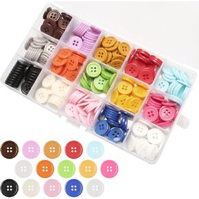 Jawflew Mixed Sewing Buttons 300PCS 4 Holes Buttons Resin Button with Separate Compartment Storage Box, Suit for Sewing, Craft Projects and Holiday Decoration in Kuwait
