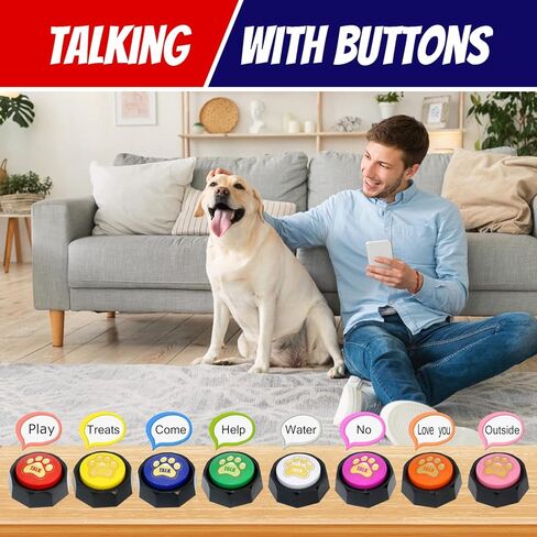 أزرار للكلاب للاتصال، مجموعة أزرار التحدث القابلة للتسجيل مكونة من 8 ألوان، تسجيل وتشغيل لمدة 30 ثانية، طنينات للدراسة والمكتب والمنزل in Kuwait