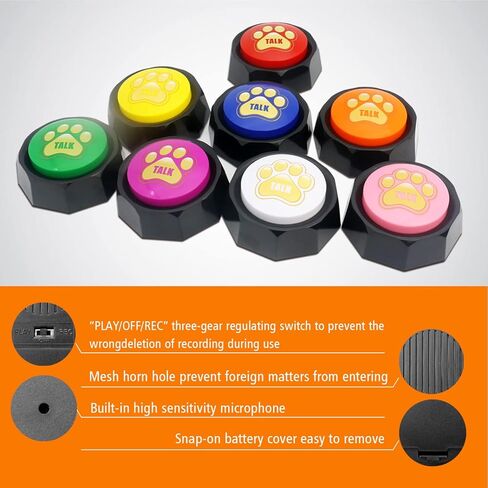 أزرار للكلاب للاتصال، مجموعة أزرار التحدث القابلة للتسجيل مكونة من 8 ألوان، تسجيل وتشغيل لمدة 30 ثانية، طنينات للدراسة والمكتب والمنزل in Kuwait