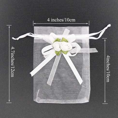 SumDirect Rose Organza Gift Bags - 50Pcs 4x5 inch White Wedding Favor Gift Bags, Jewelry Pouches with Drawstring for Party Wedding Christmas Valentine in Kuwait