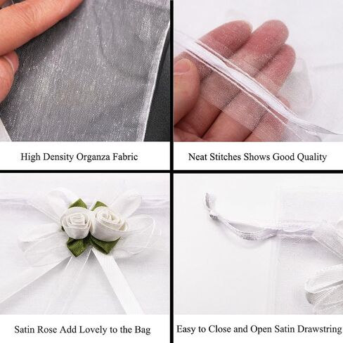 SumDirect Rose Organza Gift Bags - 50Pcs 4x5 inch White Wedding Favor Gift Bags, Jewelry Pouches with Drawstring for Party Wedding Christmas Valentine in Kuwait