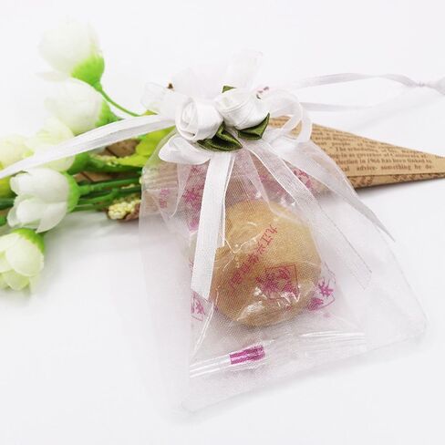 SumDirect Rose Organza Gift Bags - 50Pcs 4x5 inch White Wedding Favor Gift Bags, Jewelry Pouches with Drawstring for Party Wedding Christmas Valentine in Kuwait