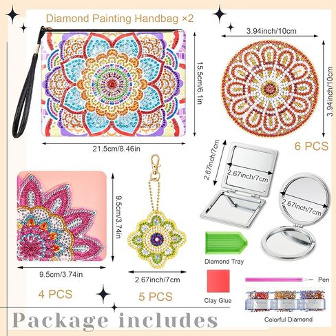 زونون 19 مجموعة من مجموعات الرسم الماسي ماندالا تتضمن قواعد اكواب فنية ماسية مع حامل وسلاسل مفاتيح يدوية الصنع وعلامات مرجعية مخصصة ومحافظ يدوية ومرآة صغيرة لمستلزمات هدايا الحفلات للمبتدئين in Kuwait