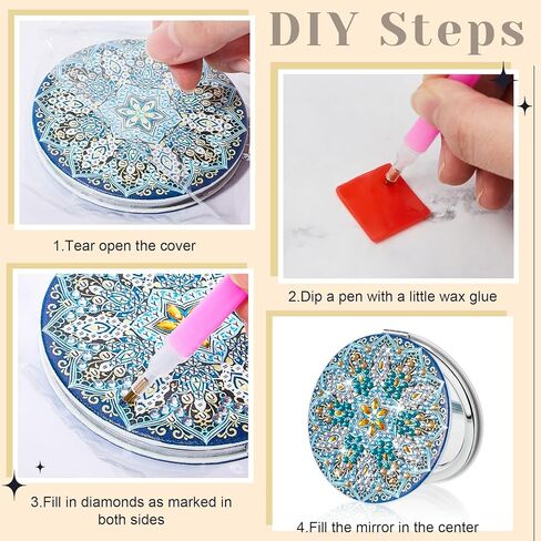 زونون 19 مجموعة من مجموعات الرسم الماسي ماندالا تتضمن قواعد اكواب فنية ماسية مع حامل وسلاسل مفاتيح يدوية الصنع وعلامات مرجعية مخصصة ومحافظ يدوية ومرآة صغيرة لمستلزمات هدايا الحفلات للمبتدئين in Kuwait