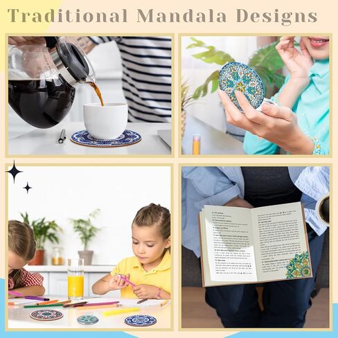زونون 19 مجموعة من مجموعات الرسم الماسي ماندالا تتضمن قواعد اكواب فنية ماسية مع حامل وسلاسل مفاتيح يدوية الصنع وعلامات مرجعية مخصصة ومحافظ يدوية ومرآة صغيرة لمستلزمات هدايا الحفلات للمبتدئين in Kuwait
