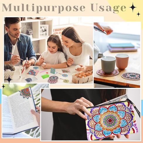 زونون 19 مجموعة من مجموعات الرسم الماسي ماندالا تتضمن قواعد اكواب فنية ماسية مع حامل وسلاسل مفاتيح يدوية الصنع وعلامات مرجعية مخصصة ومحافظ يدوية ومرآة صغيرة لمستلزمات هدايا الحفلات للمبتدئين in Kuwait