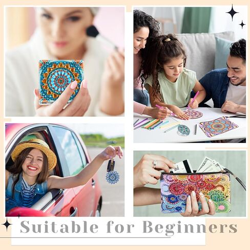 زونون 19 مجموعة من مجموعات الرسم الماسي ماندالا تتضمن قواعد اكواب فنية ماسية مع حامل وسلاسل مفاتيح يدوية الصنع وعلامات مرجعية مخصصة ومحافظ يدوية ومرآة صغيرة لمستلزمات هدايا الحفلات للمبتدئين in Kuwait