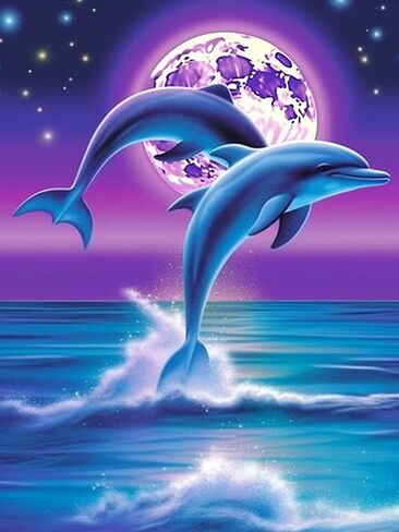 CHOSIGHT 5D Diamond Painting Dolphin Kits, DIY Paint with Diamond Art Moon Round Full Drill Crystal Rhinestone Embroidery Pictures Crafts for Home Wall Decor 12x16 inch in Kuwait