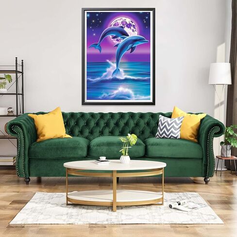 CHOSIGHT 5D Diamond Painting Dolphin Kits, DIY Paint with Diamond Art Moon Round Full Drill Crystal Rhinestone Embroidery Pictures Crafts for Home Wall Decor 12x16 inch in Kuwait