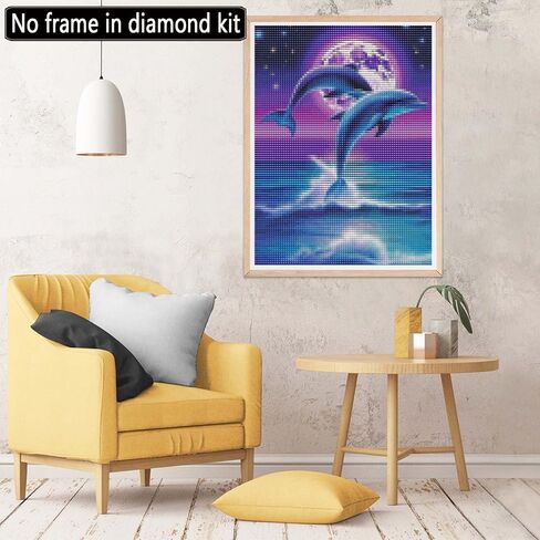 CHOSIGHT 5D Diamond Painting Dolphin Kits, DIY Paint with Diamond Art Moon Round Full Drill Crystal Rhinestone Embroidery Pictures Crafts for Home Wall Decor 12x16 inch in Kuwait