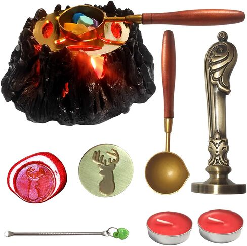 مجموعة ختم الشمع من BEZALEL - ختم شمع برونزي عتيق، سخان شمع ختم البركان، ملعقة ختم الشمع - مجموعة ختم ختم الشمع لبطاقة عيد الميلاد/المغلف/تغليف الهدايا/دعوة حفل خطوبة الزفاف in Kuwait