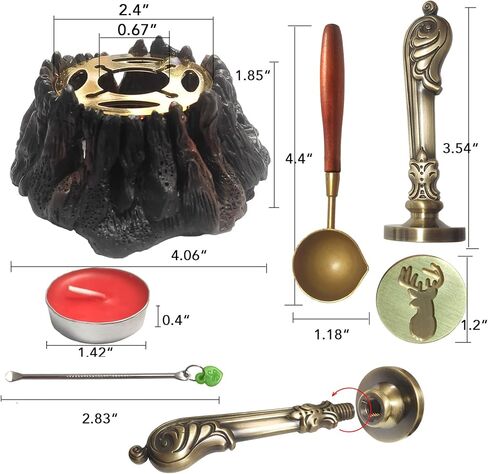 مجموعة ختم الشمع من BEZALEL - ختم شمع برونزي عتيق، سخان شمع ختم البركان، ملعقة ختم الشمع - مجموعة ختم ختم الشمع لبطاقة عيد الميلاد/المغلف/تغليف الهدايا/دعوة حفل خطوبة الزفاف in Kuwait