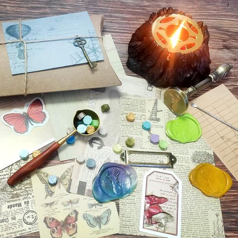 مجموعة ختم الشمع من BEZALEL - ختم شمع برونزي عتيق، سخان شمع ختم البركان، ملعقة ختم الشمع - مجموعة ختم ختم الشمع لبطاقة عيد الميلاد/المغلف/تغليف الهدايا/دعوة حفل خطوبة الزفاف in Kuwait