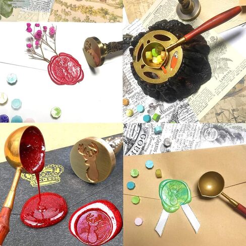 مجموعة ختم الشمع من BEZALEL - ختم شمع برونزي عتيق، سخان شمع ختم البركان، ملعقة ختم الشمع - مجموعة ختم ختم الشمع لبطاقة عيد الميلاد/المغلف/تغليف الهدايا/دعوة حفل خطوبة الزفاف in Kuwait