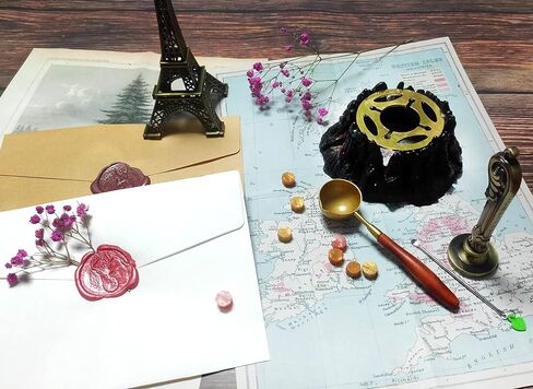 مجموعة ختم الشمع من BEZALEL - ختم شمع برونزي عتيق، سخان شمع ختم البركان، ملعقة ختم الشمع - مجموعة ختم ختم الشمع لبطاقة عيد الميلاد/المغلف/تغليف الهدايا/دعوة حفل خطوبة الزفاف in Kuwait