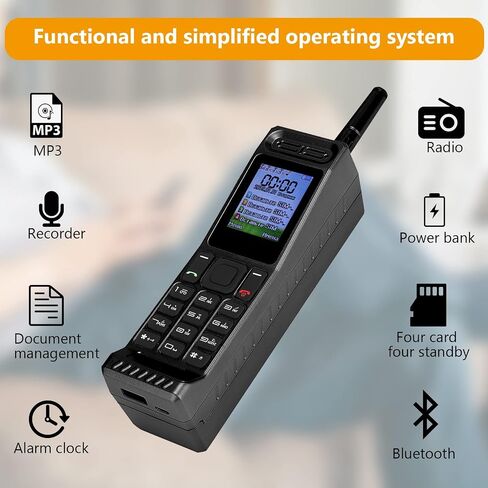ASHATA Retro Vintage Brick Mobile Phone Four Card Four Standby Quad Band 32GB Bluetooth Classic Retro Cell Phone Support Bluetooth Dialing, Power Bank, MP3, Radio and Other Fuctions(Black) in Saudi Arabia