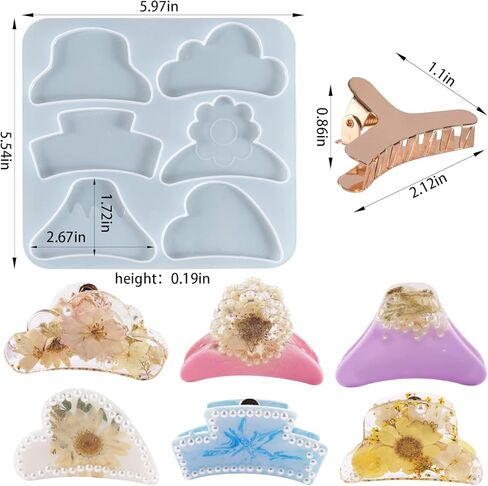 لوكسوين قطعتان من قالب صب المجوهرات ودبابيس الشعر بنفسك مع 6 ملحقات دبابيس شعر لصنع دبابيس الشعر، قوالب سيليكون لقوالب مجوهرات راتنج الايبوكسي in Kuwait