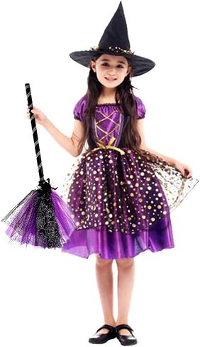 NSVJVY Kids Witch Broom, Halloween Witch Broomstick,Photography Prop Toy, Halloween Cosplay Dress Up Costume Party Cute Witch Broom(Green) in Kuwait