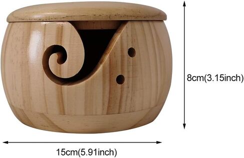 Yarn Storage Bowl, Wool Storage Bowl with Lid Wooden Yarn Organizer Handmade Craft Crochet Bowl Holder with Holes for Knitting and Crocheting in Kuwait