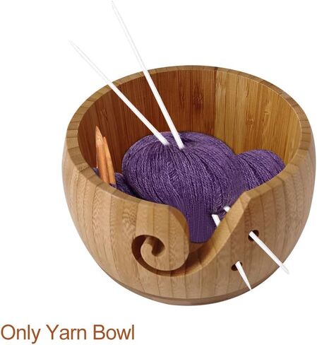 Yarn Storage Bowl, Wool Storage Bowl with Lid Wooden Yarn Organizer Handmade Craft Crochet Bowl Holder with Holes for Knitting and Crocheting in Kuwait
