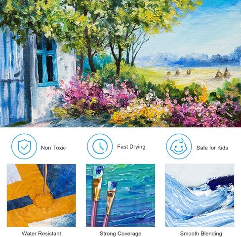 Emooqi Acrylic Paint Set, 31 Acrylic Paint Including 21 x 20 ml Tubes 10 Brushes, Perfect for Canvas, Wood, Arts Crafts,for Kids, Artist & Hobby Painters in Kuwait