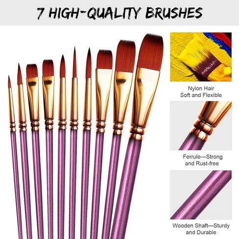 Emooqi Acrylic Paint Set, 31 Acrylic Paint Including 21 x 20 ml Tubes 10 Brushes, Perfect for Canvas, Wood, Arts Crafts,for Kids, Artist & Hobby Painters in Kuwait