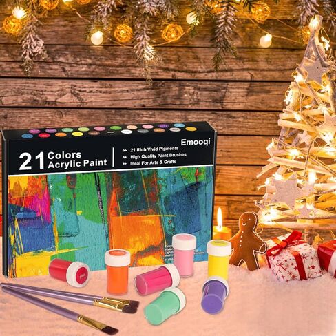 Emooqi Acrylic Paint Set, 31 Acrylic Paint Including 21 x 20 ml Tubes 10 Brushes, Perfect for Canvas, Wood, Arts Crafts,for Kids, Artist & Hobby Painters in Kuwait