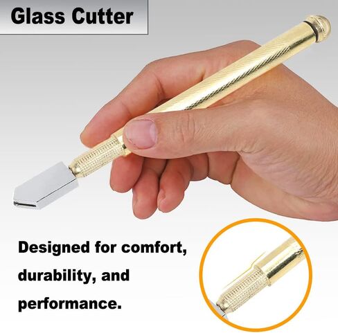 Utoolmart Glass Cutter 3-10mm, Pencil Style Oil Feed Tungsten Carbide Tip Brass Tone Handle for Glass Tiles Mirror Cutting in Saudi Arabia