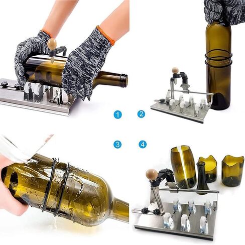 مجموعة أدوات قطع الزجاجات من ViaGasaFamido أداة قطع الزجاجات DIY مجموعة أدوات تقطيع الزجاجات المربعة لزجاجات النبيذ والبيرة والشمبانيا مع ملحقات قفازات السلامة in Saudi Arabia