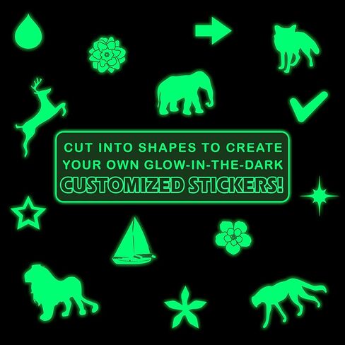 صفائح الفينيل اللاصقة المتوهجة في الظلام، 8 بوصات × 8 بوصات، 5 عبوات من أوراق متوهجة باللون الأخضر النيون الفلورسنت، فينيل مضيء قابل لإعادة الشحن للحرف اليدوية، وسجلات القصاصات، والبطاقات، وشارات السيارات، والجدران in Kuwait