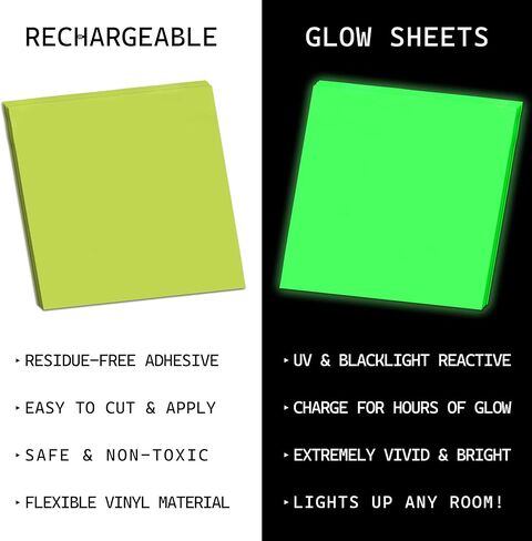 صفائح الفينيل اللاصقة المتوهجة في الظلام، 8 بوصات × 8 بوصات، 5 عبوات من أوراق متوهجة باللون الأخضر النيون الفلورسنت، فينيل مضيء قابل لإعادة الشحن للحرف اليدوية، وسجلات القصاصات، والبطاقات، وشارات السيارات، والجدران in Kuwait