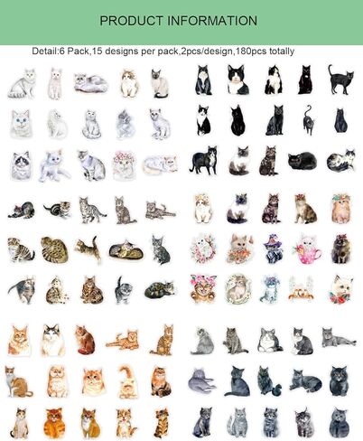 180 قطعة من ملصقات القطط اللطيفة من الفينيل، ملصقات زخرفية، ورق قصاصات لوازم دفتر اليوميات لتخطيط دفتر اليوميات وزجاجة المياه والنوت بوك والالبوم الجوال والرصاصة والحرف الفنية in Kuwait