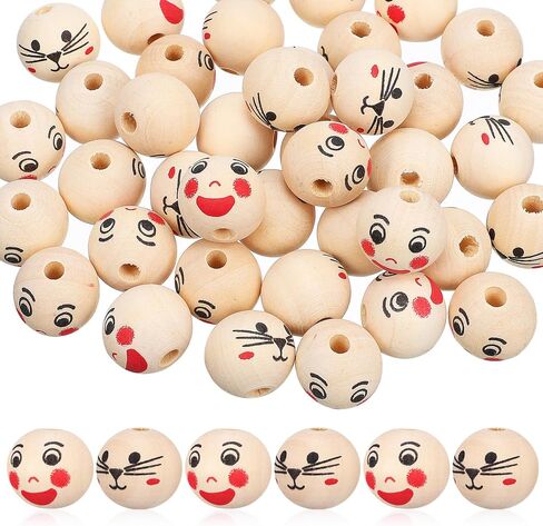 Kisangel 40pcs Smile Wooden Beads Jewelry Beads Bracelets Beads Wood Beads for Crafts with Holes for Bracelet Pendant Making in Saudi Arabia