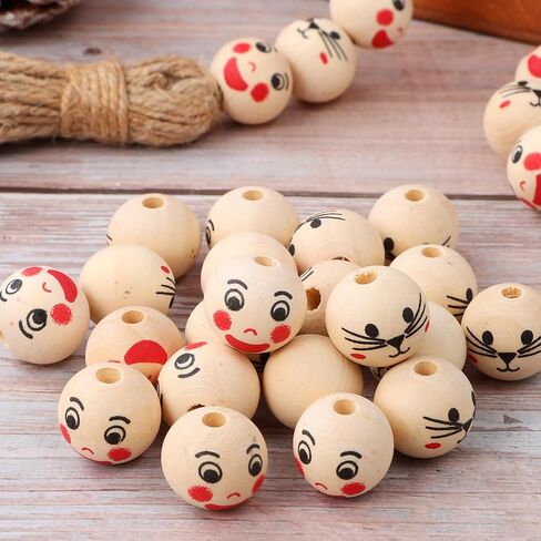 Kisangel 40pcs Smile Wooden Beads Jewelry Beads Bracelets Beads Wood Beads for Crafts with Holes for Bracelet Pendant Making in Saudi Arabia