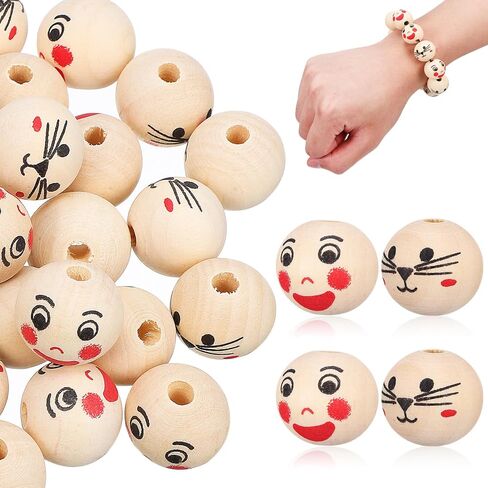 Kisangel 40pcs Smile Wooden Beads Jewelry Beads Bracelets Beads Wood Beads for Crafts with Holes for Bracelet Pendant Making in Saudi Arabia