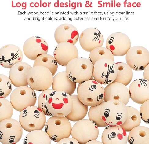 Kisangel 40pcs Smile Wooden Beads Jewelry Beads Bracelets Beads Wood Beads for Crafts with Holes for Bracelet Pendant Making in Saudi Arabia