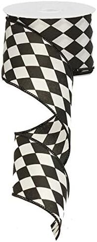 Black Harlequin Ribbon: Crisp Black and White Wired Ribbon 2.5" Wide x 10 Yards in Saudi Arabia