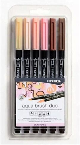 أقلام تحديد فرشاة ثنائية من Lyra Aqua Brush - مجموعة مكونة من 6 أقلام فرشاة مائية للفنانين من جميع الأعمار - أقلام تحديد ذات رأسين للحصول على تفاصيل دقيقة وضربات واسعة - أقلام تلوين متينة لتأثيرات المزج in Kuwait