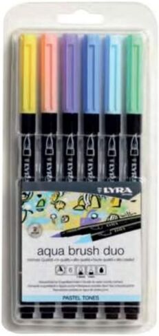 أقلام تحديد فرشاة ثنائية من Lyra Aqua Brush - مجموعة مكونة من 6 أقلام فرشاة مائية للفنانين من جميع الأعمار - أقلام تحديد ذات رأسين للحصول على تفاصيل دقيقة وضربات واسعة - أقلام تلوين متينة لتأثيرات المزج in Kuwait