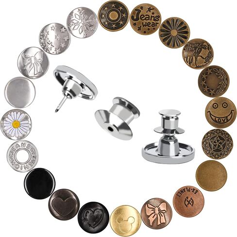 EuTengHao 15 مجموعة من دبابيس أزرار الجينز وأزرار الجينز القابلة للتعديل وأزرار التأرجح القابلة لإعادة الاستخدام لجينز وسراويل الملابس وسترات الظهر وزر فوري لتمديد أو تقليل خصر الجينز (17 مم، فضي) in Kuwait