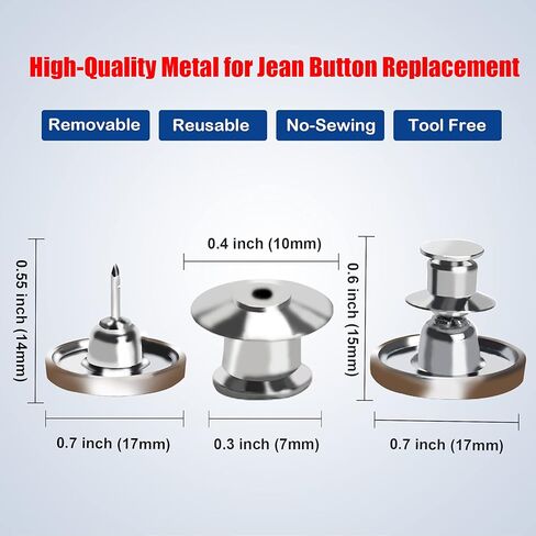 EuTengHao 15 مجموعة من دبابيس أزرار الجينز وأزرار الجينز القابلة للتعديل وأزرار التأرجح القابلة لإعادة الاستخدام لجينز وسراويل الملابس وسترات الظهر وزر فوري لتمديد أو تقليل خصر الجينز (17 مم، فضي) in Kuwait