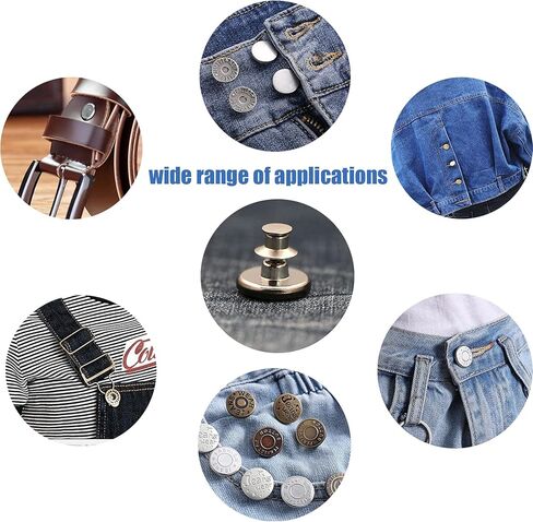 EuTengHao 15 مجموعة من دبابيس أزرار الجينز وأزرار الجينز القابلة للتعديل وأزرار التأرجح القابلة لإعادة الاستخدام لجينز وسراويل الملابس وسترات الظهر وزر فوري لتمديد أو تقليل خصر الجينز (17 مم، فضي) in Kuwait
