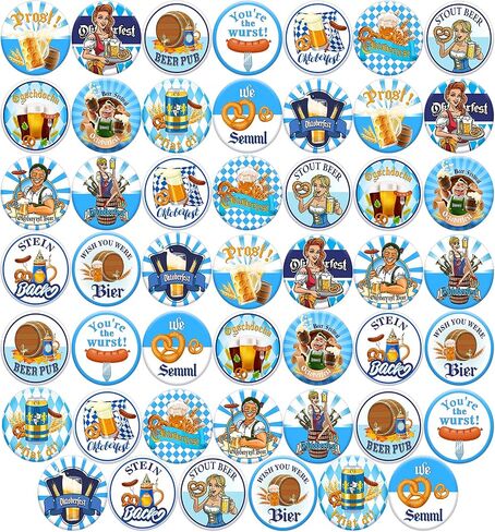 Whaline 48pcs Oktoberfest Buttons Pins Bavarian Style Badges 16 Patterns Printed Pins Buttons Brooch for Oktoberfest Festivities Family Friends Party Supplies Beer Festival Decorations in Saudi Arabia