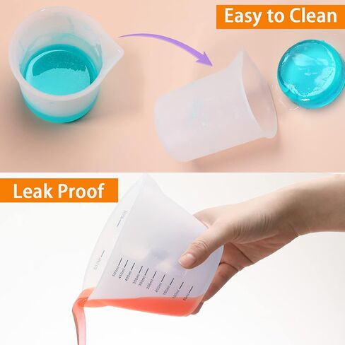 Silicone Resin Measuring Cups 4 Pcs 600ml & 500ml & 250ml & 100 ml Silicone Cups for Resin and 1 Pcs Silicone Stir Stick for Epoxy Resin Mixing, Molds, Jewelry Making, Waxing, Easy Clean in Kuwait