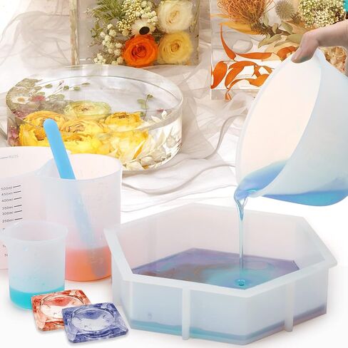 Silicone Resin Measuring Cups 4 Pcs 600ml & 500ml & 250ml & 100 ml Silicone Cups for Resin and 1 Pcs Silicone Stir Stick for Epoxy Resin Mixing, Molds, Jewelry Making, Waxing, Easy Clean in Kuwait