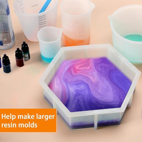 Silicone Resin Measuring Cups 4 Pcs 600ml & 500ml & 250ml & 100 ml Silicone Cups for Resin and 1 Pcs Silicone Stir Stick for Epoxy Resin Mixing, Molds, Jewelry Making, Waxing, Easy Clean in Kuwait