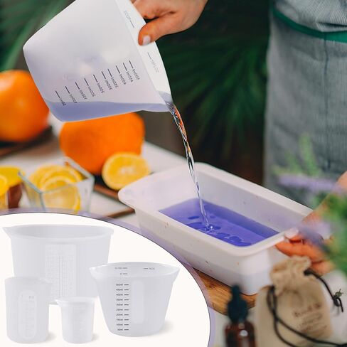 Silicone Resin Measuring Cups 4 Pcs 600ml & 500ml & 250ml & 100 ml Silicone Cups for Resin and 1 Pcs Silicone Stir Stick for Epoxy Resin Mixing, Molds, Jewelry Making, Waxing, Easy Clean in Kuwait